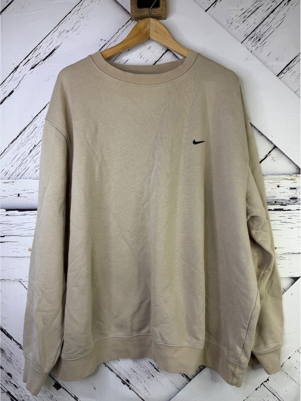 Vintage Nike Y2K Streetwear Mini Swoosh Crewneck Beige Sweatshirt  Adult 2X